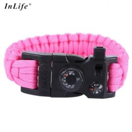 INLIFE EMERGENCY PARACORD OUTDOOR SURVIVAL UTILITY BRACELET (PINK)