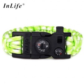 INLIFE EMERGENCY PARACORD OUTDOOR SURVIVAL UTILITY BRACELET (WHITE AND GREEN)