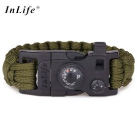 INLIFE EMERGENCY PARACORD OUTDOOR SURVIVAL UTILITY BRACELET (ARMY GREEN)