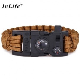 INLIFE EMERGENCY PARACORD OUTDOOR SURVIVAL UTILITY BRACELET (BROWN)
