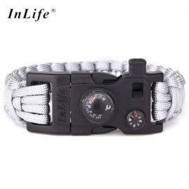 INLIFE EMERGENCY PARACORD OUTDOOR SURVIVAL UTILITY BRACELET (SILVER)