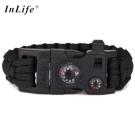 INLIFE EMERGENCY PARACORD OUTDOOR SURVIVAL UTILITY BRACELET (BLACK)