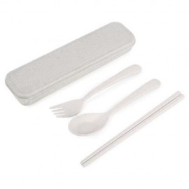 3PCS ENVIRONMENTALLY FRIENDLY WHEAT STRAW CHOPSTICKS SPOON FORK STORAGE SET PORTABLE FOR T