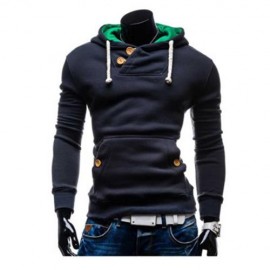 POCKET DESIGN SLIM FIT LONG SLEEVE CASUAL HOODIES FOR MEN (BLUE)