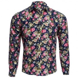 FLORAL PRINT TURN DOWN COLLAR LONG SLEEVE CASUAL SHIRT FOR MALE (CADETBLUE)