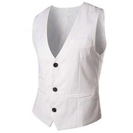 RETRO PURE COLOR V NECK POCKET DECORATION SUIT VEST FOR MALE (WHITE)