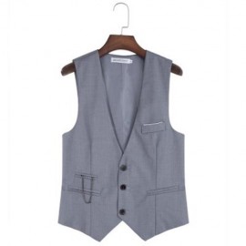 RETRO PURE COLOR V NECK POCKET DECORATION SUIT VEST FOR MALE (GRAY)