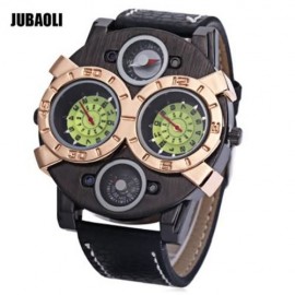 JUBAOLI MALE DUAL MOVT QUARTZ WATCH DECORATIVE COMPASS CREATIVE DOUBLE DIAL WRISTWATCH (BL