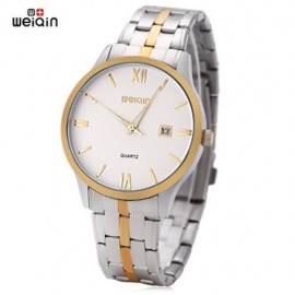 WEIQIN W00109BG MEN QUARTZ WATCH DATE DISPLAY STAINLESS STEEL STRAP 3ATM WRISTWATCH (WHITE