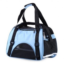 PET DOG CAT OUTDOOR CARRIER TRAVEL TOTE SINGLE SHOULDER BAG BREATHABLE MESH HANDBAG (BLUE)