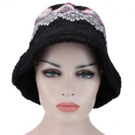 VINTAGE JACQUARD PATTERN COLOR MIXING KNITTED HAT FOR LADIES (BLACK)