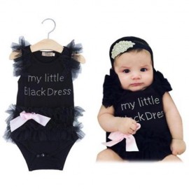 LOVELY GIRLS LETTER COTTON LACE TANK SLEEVELESS ROMPERS (BLACK)