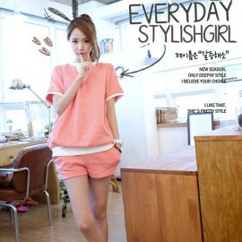 2PCS KOREA SUMMER LIGHT PINK PYJAMAS (M/L/XL/2XL)