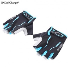 COOLCHANGE PAIR OF SHOCK-ABSORBING FOAM PAD HALF FINGER BIKE GLOVE (BLUE)
