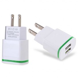 UNIVERSAL 2 USB PORTS HOME WALL POWER SUPPLY ADAPTER CHARGER LED LIGHT (WHITE)