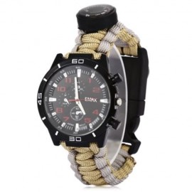 EMAK OUTDOOR SURVIVAL WATCH BRACELET WITH COMPASS FLINT FIRE STARTER PARACORD THERMOMETER 
