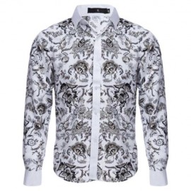 SLIM FIT FLORAL PRINTED LONG SLEEVE CASUAL SHIRT FOR MALE (WHITE)