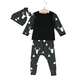 3PCS FASHION BOYS DEER HEAD PRINTED T-SHIRT TROUSERS WITH HAT (GRAY)