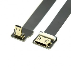 90 DEGREE DOWN ANGLED MICRO MALE TO MINI HDMI FEMALE FPV USE FPC FLAT CABLE (BLACK)