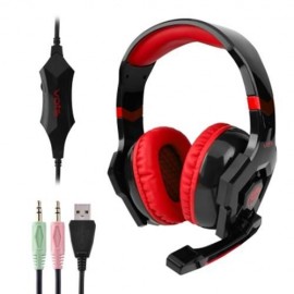 VOTS ANTI-NOISE COLORFUL LIGHT STEREO 3PCS 3.5MM USB PLUG GAMING HEADPHONES HEADSET (RED)