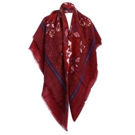 VINTAGE FLORAL PRINTED WEAVING WARM LADIES ACRYLIC SCARF (WINE RED)