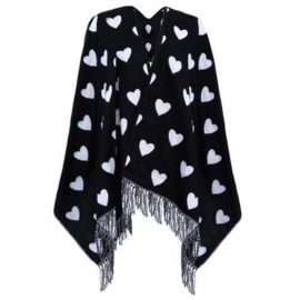 OVERSIZE HEART PRINTED TASSEL DECORATION LADIES PASHMINA (WHITE AND BLACK)