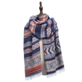 NATIONAL WIND OVERLENGTH GEOMETRY PRINT PASHMINA SCARF FOR LADIES (BLUE)