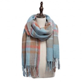 OVERSIZE GRID PRINTED PASHMINA LADIES TASSEL SCARF (LAKE BLUE)