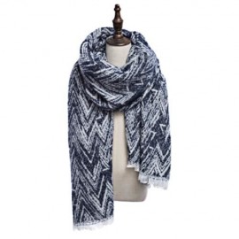 VINTAGE RHOMBUS PRINTED LADIES WARM SCARF (SAPPHIRE BLUE)