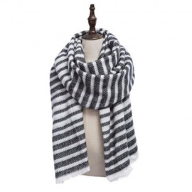 VINTAGE OVERSIZE STRIPE KNITTING LADIES WARM SCARF (GRAY)