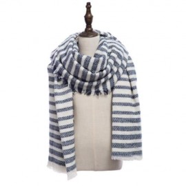 VINTAGE OVERSIZE STRIPE KNITTING LADIES WARM SCARF (BLUE)