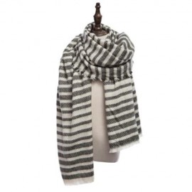 VINTAGE OVERSIZE STRIPE KNITTING LADIES WARM SCARF (FLAX GREEN)