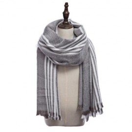 STYLISH STRIPE TASSEL DOUBLE FACED LADIES WARM SCARF (LIGHT GRAY)