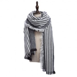 STYLISH STRIPE TASSEL DOUBLE FACED LADIES WARM SCARF (FLAX GREEN)