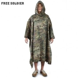 FREE SOLIDER OUTDOOR MULTIFUNCTIONAL CAMPING CAMOUFLAGE PACKABLE PONCHO MAT RAINCOAT (ARMY