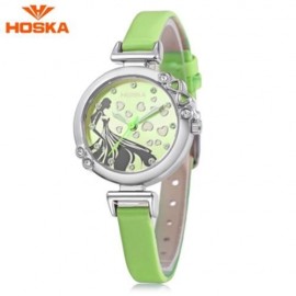 HOSKA H802S CHILDREN QUARTZ WATCH 3ATM LUMINOUS RHINESTONE DIAL SLENDER LEATHER BAND WRIST