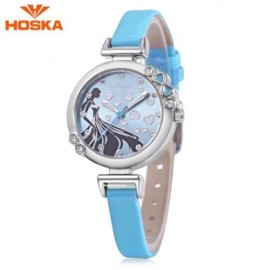 HOSKA H802S CHILDREN QUARTZ WATCH 3ATM LUMINOUS RHINESTONE DIAL SLENDER LEATHER BAND WRIST