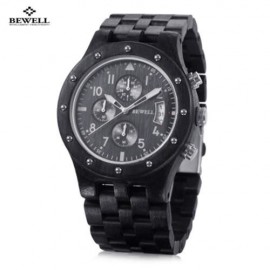 BEWELL ZS - W109D MALE WOODEN QUARTZ WATCH JAPAN MOVT WORKING SUB-DIAL DATE DISPLAY WRISTW