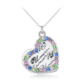 LADY ROMANTIC LOVE HEART SHAPE COLORFUL FAUX DIAMOND LETTER EMBELLISHMENT PLATINUM PLATED 