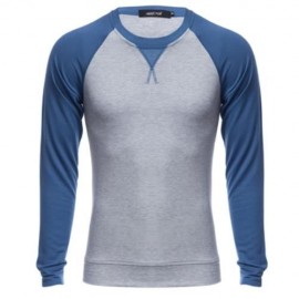 CASUAL PATCHWORK ROUND NECK MALE LONG SLEEVE SHIRT (PURPLISH BLUE)