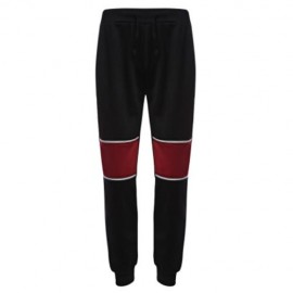 CASUAL PATCHWORK ZIPPER DESIGN MALE ELASTIC BAND LONG SPORTS PANTS (BLACK)