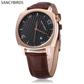 SANCYBIRDS FY979 MEN QUARTZ WATCH  DATE DISPLAY GENUINE LEATHER STRAP WRISTWATCH (BROWN LE