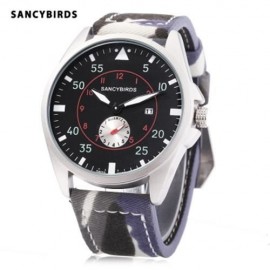 SANCYBIRDS FY964 MEN QUARTZ WATCH CANVAS BAND DATE DISPLAY WORKING SUB-DIAL WRISTWATCH (BL