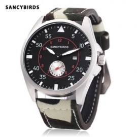 SANCYBIRDS FY964 MEN QUARTZ WATCH CANVAS BAND DATE DISPLAY WORKING SUB-DIAL WRISTWATCH (AR