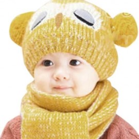 CUTE OWL POM-POM HAT WITH SCARF FOR CHILDREN (YELLOW)
