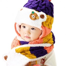 ADORABLE BEAR PATCHWORK POM-POM WITH SCARF FOR CHILDREN (PURPLE)