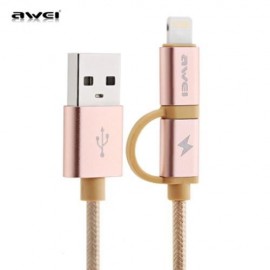 AWEI CL - 930 2 IN 1 1M MULTIFUNCTIONAL 8 PIN MICRO USB INTERFACE SYNC CHARGING DATA 2.1A 