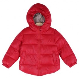 TRENDY HOODED ZIPPER POCKET DESIGN LONG SLEEVE PURE COLOR CHILDREN DOWN JACKET (RED)