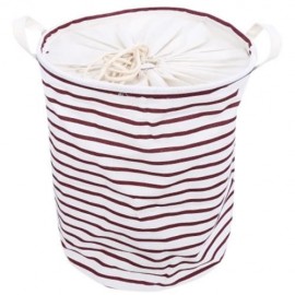 MULTIFUNCTION COTTON LINEN STRIP PATTERN LAUNDRY TOY STORAGE BASKET (RED)