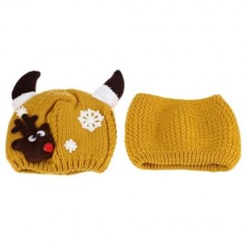 LOVELY HORN SNOW DEER PATTERN CHRISTMAS KNITTED WARM HAT WITH SCARF  FOR BABIES (YELLOW)